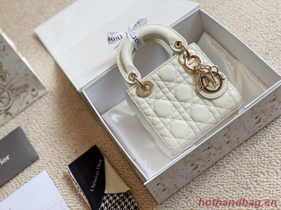 MICRO DIORAMOUR LADY DIOR BAG S08568 White & Gold-Tone Metal