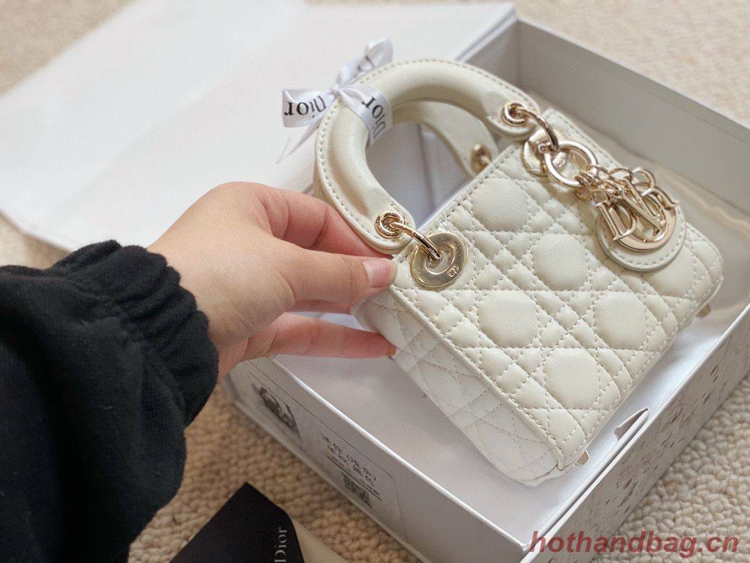 MICRO DIORAMOUR LADY DIOR BAG S08568 White & Gold-Tone Metal