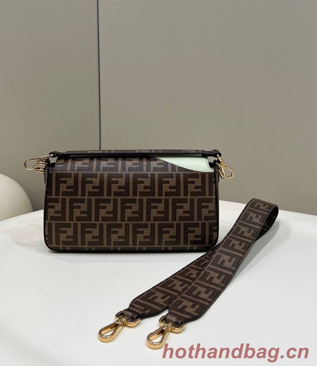 Fendi FF glazed fabric bag with inlay Baguette 8BR600A brown&yellow