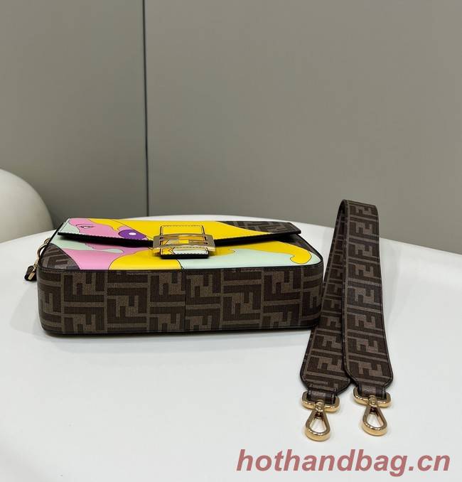 Fendi FF glazed fabric bag with inlay Baguette 8BR600A brown&yellow