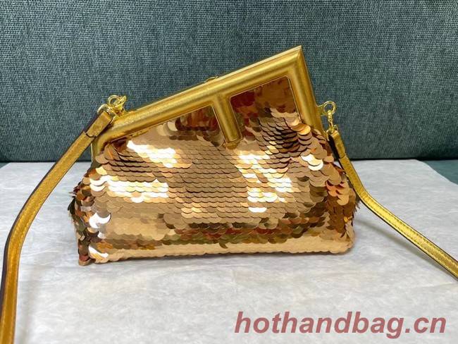 Fendi First Small sequinned bag 8BP129 gold