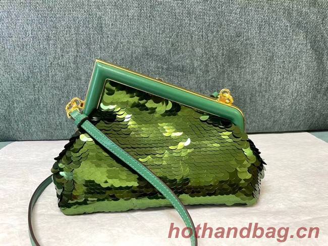 Fendi First Small sequinned bag 8BP129 green