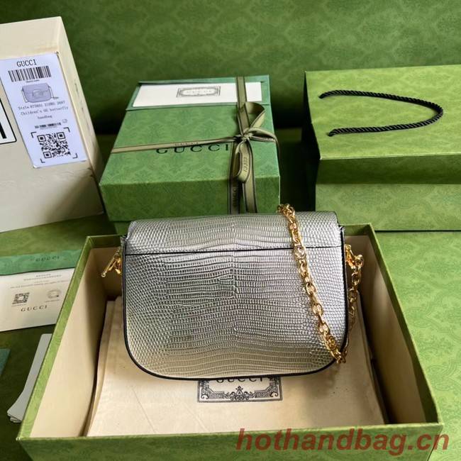 Gucci Horsebit 1955 lizard mini bag 675801 Silver