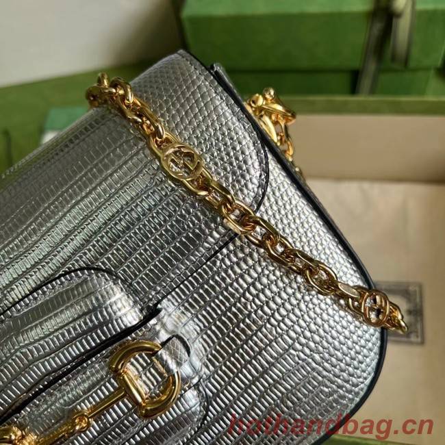 Gucci Horsebit 1955 lizard mini bag 675801 Silver