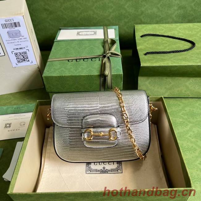 Gucci Horsebit 1955 lizard mini bag 675801 Silver