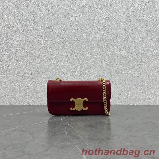 Celine CHAIN SHOULDER BAG TRIOMPHE IN SHINY CALFSKIN 197993 CARMIN