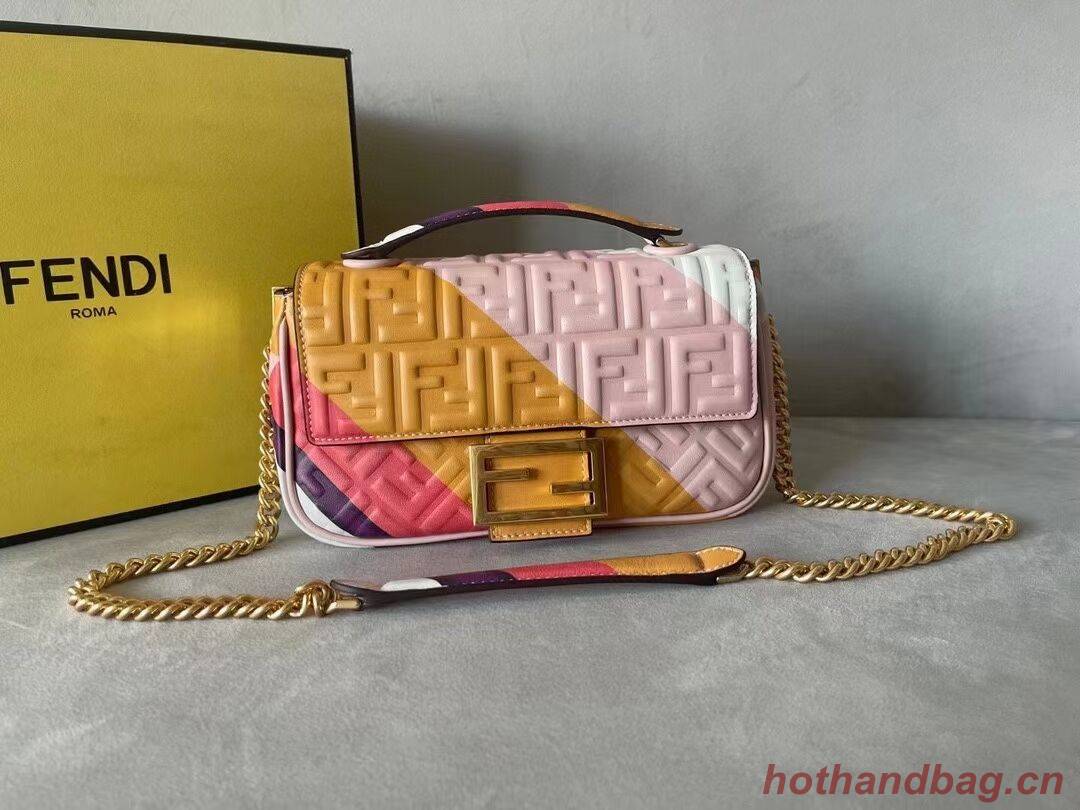 Fendi Baguette Chain Midi Leather bag with multicolor print 8BR6525