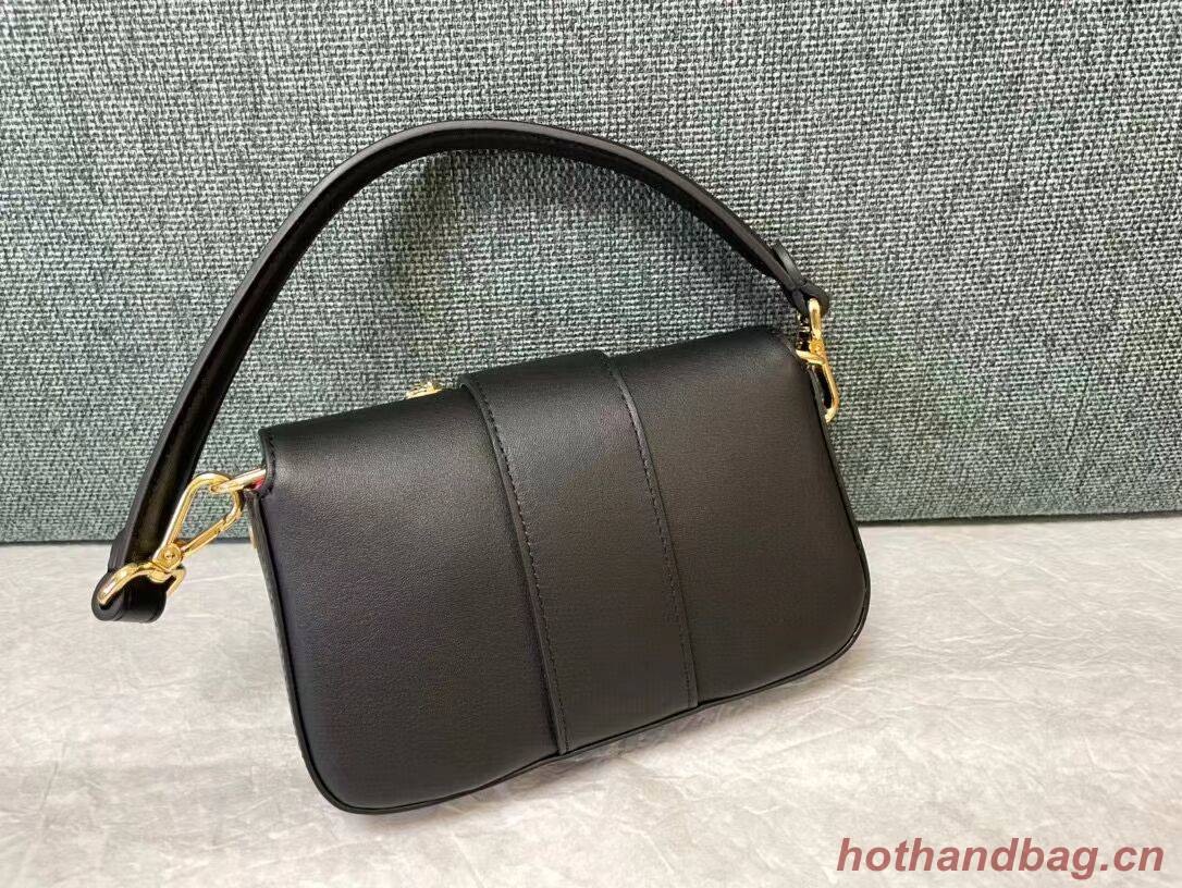 Fendi Brooch mini baguette Fendace leather bag 8BS066A black