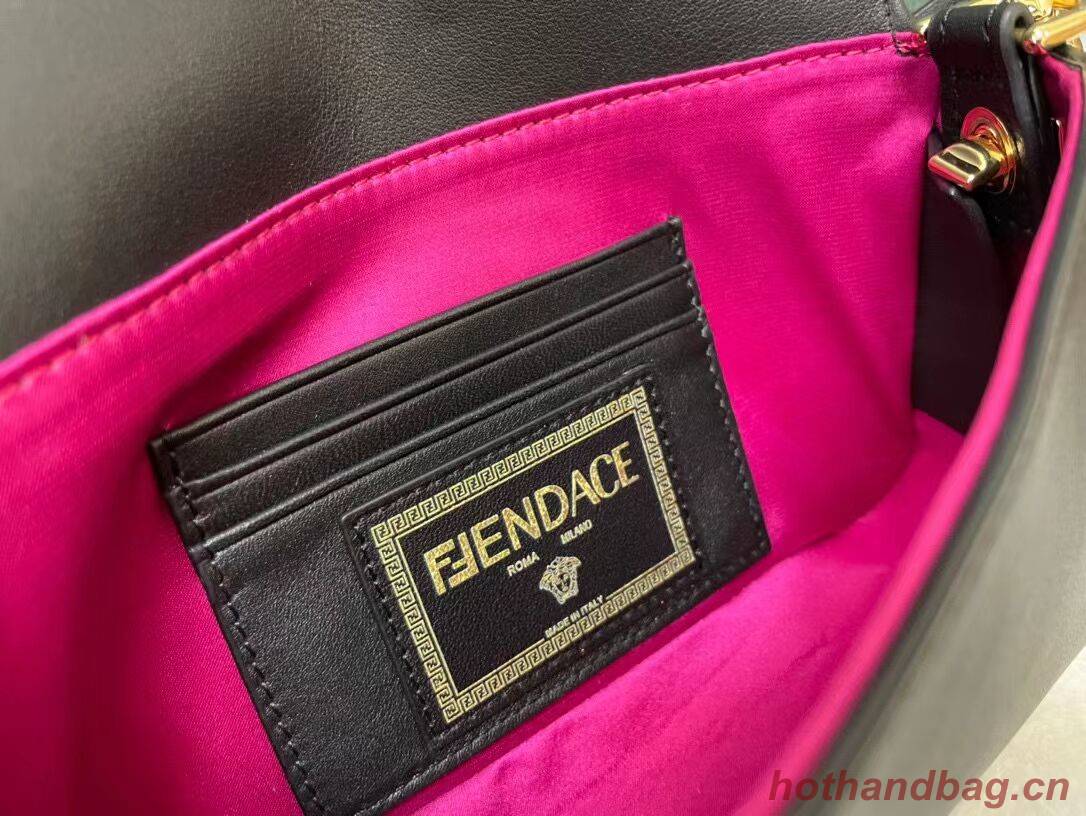 Fendi Brooch mini baguette Fendace leather bag 8BS066A black