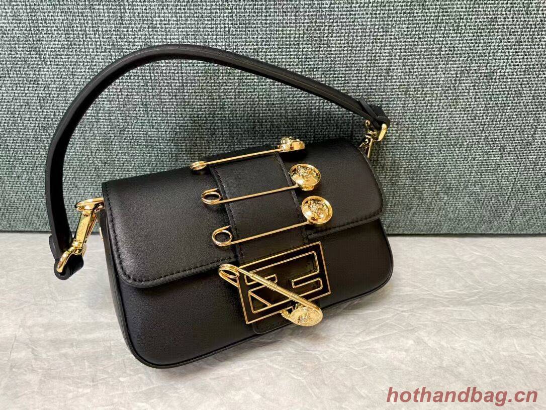 Fendi Brooch mini baguette Fendace leather bag 8BS066A black