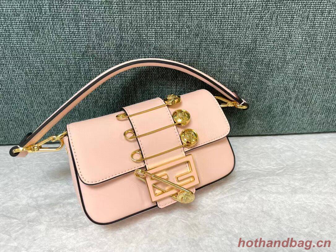 Fendi Brooch mini baguette Fendace leather bag 8BS066A pink