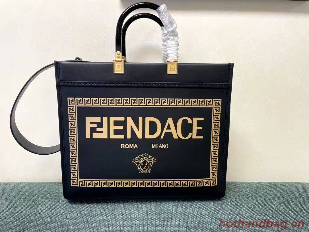 Fendi Sunshine Medium Fendace Printed black leather Logo shopper 8BH386A