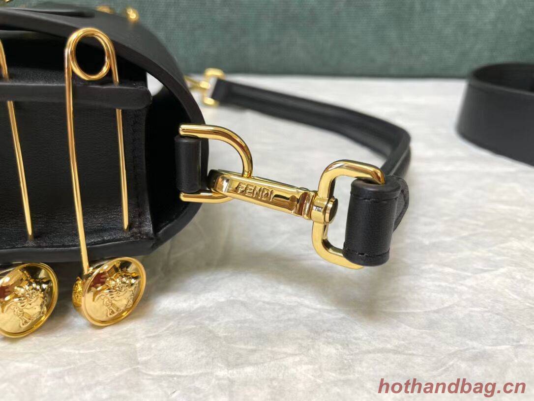 Fendi Baguette brooch Fendace Black leather bag 8BR801