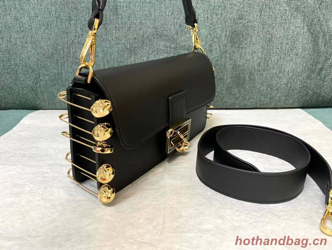 Fendi Baguette brooch Fendace Black leather bag 8BR801