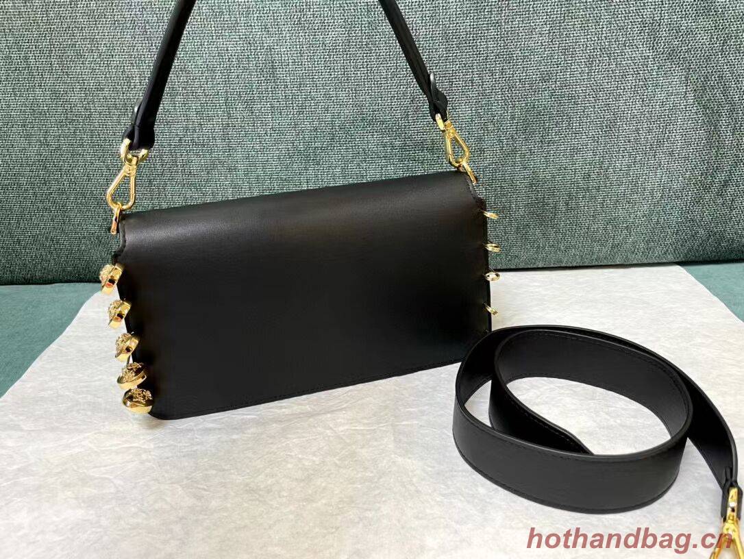 Fendi Baguette brooch Fendace Black leather bag 8BR801