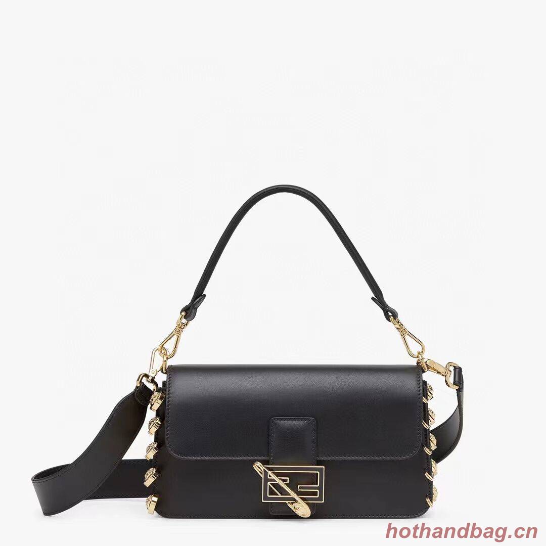 Fendi Baguette brooch Fendace Black leather bag 8BR801