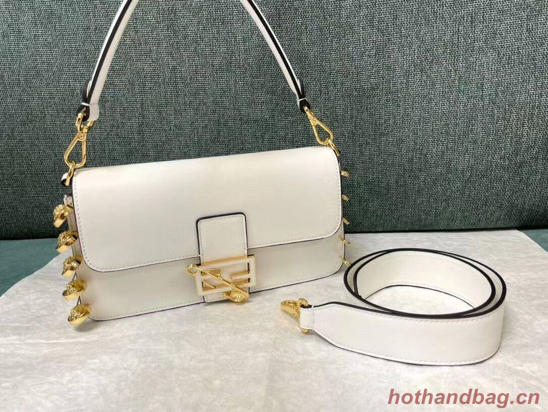 Fendi Baguette brooch Fendace white leather bag 8BR801