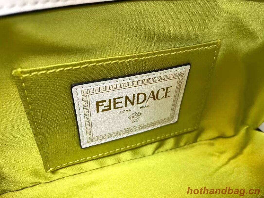 Fendi Baguette brooch Fendace white leather bag 8BR801