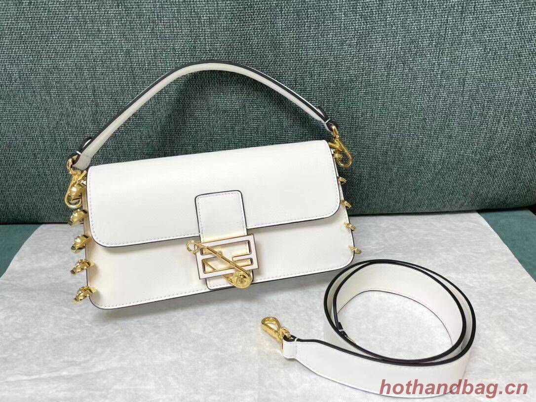 Fendi Baguette brooch Fendace white leather bag 8BR801