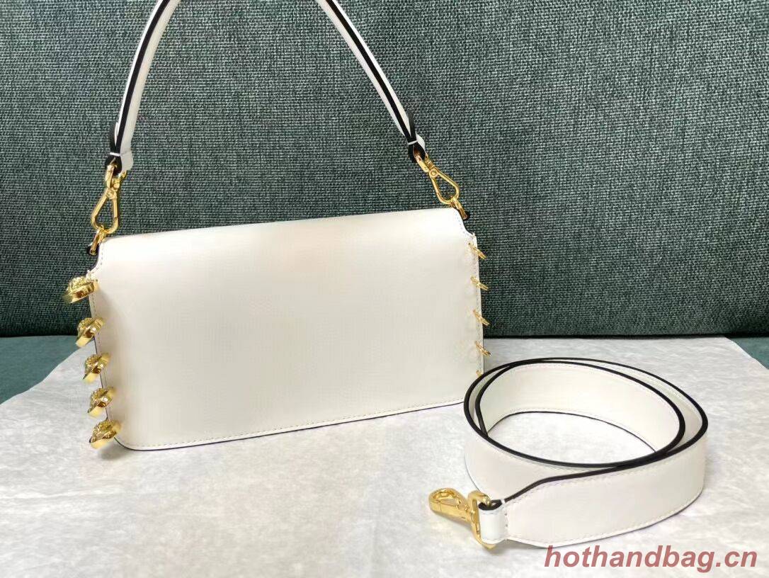 Fendi Baguette brooch Fendace white leather bag 8BR801