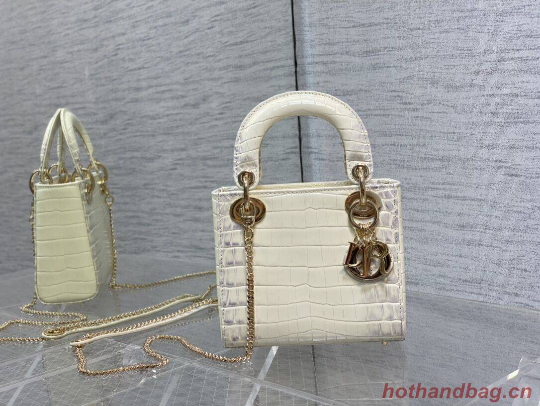 MINI LADY DIOR BAG Cannage crocodile Calfskin C0966 Cream