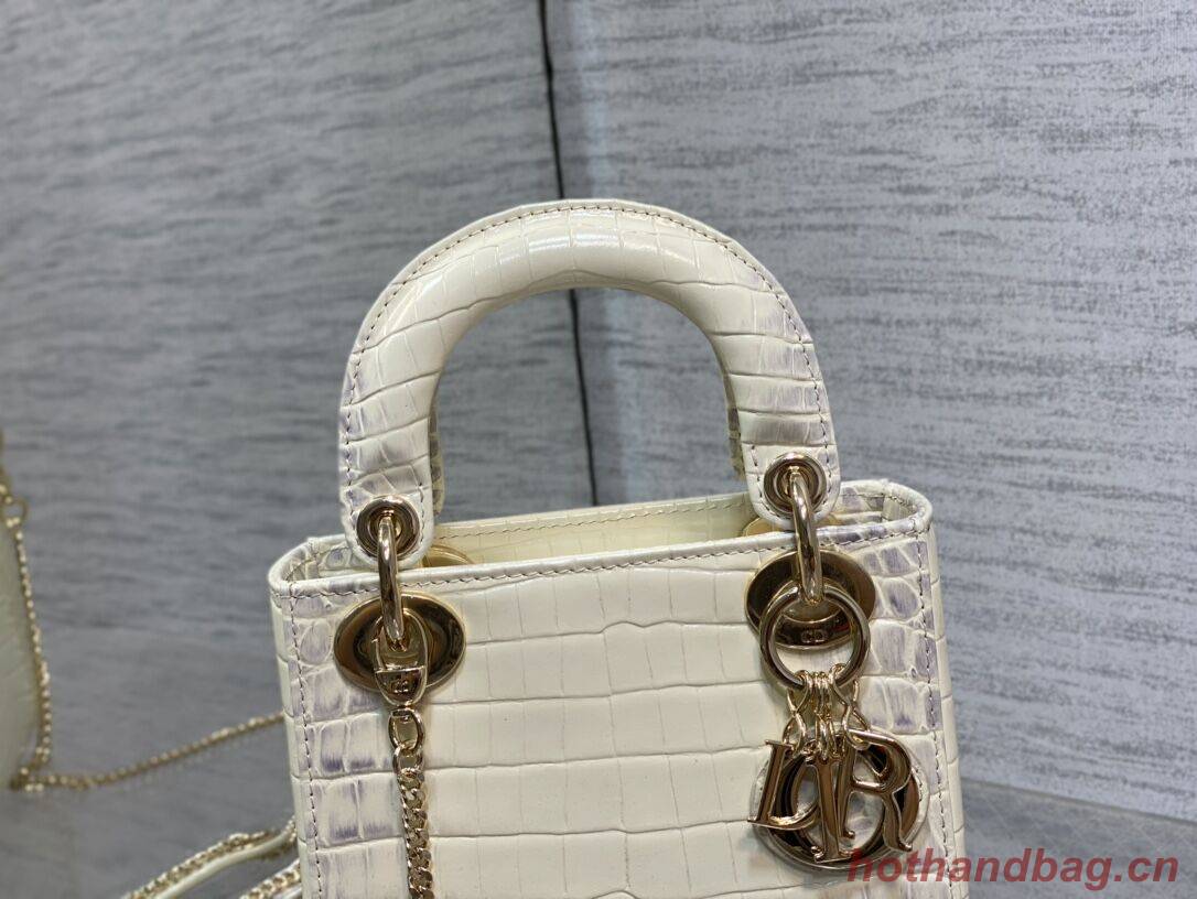 MINI LADY DIOR BAG Cannage crocodile Calfskin C0966 Cream