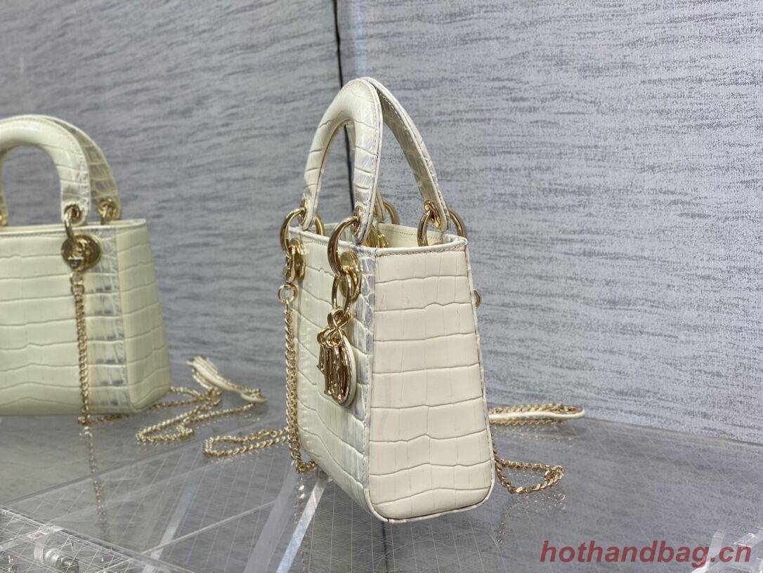 MINI LADY DIOR BAG Cannage crocodile Calfskin C0966 Cream