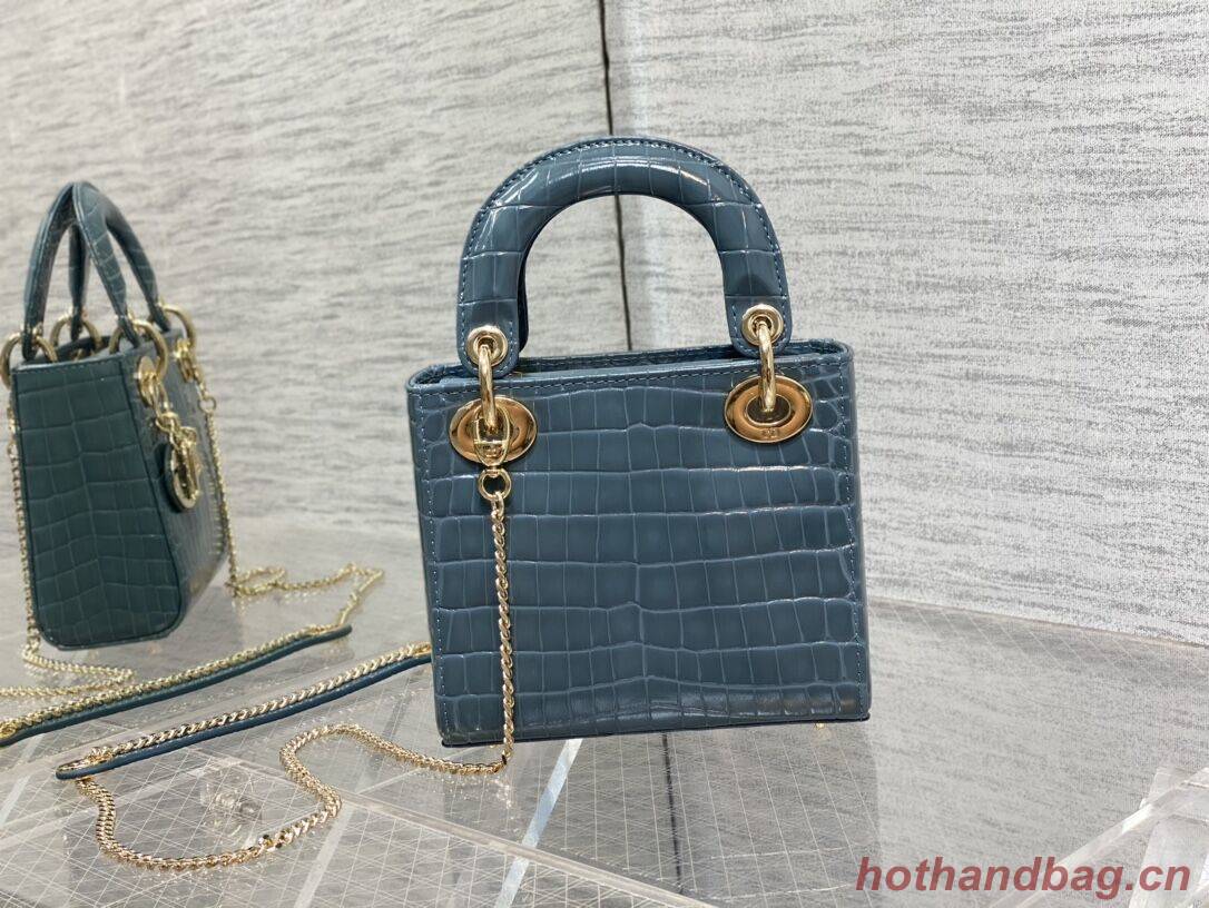 MINI LADY DIOR BAG Cannage crocodile Calfskin C0966 blue