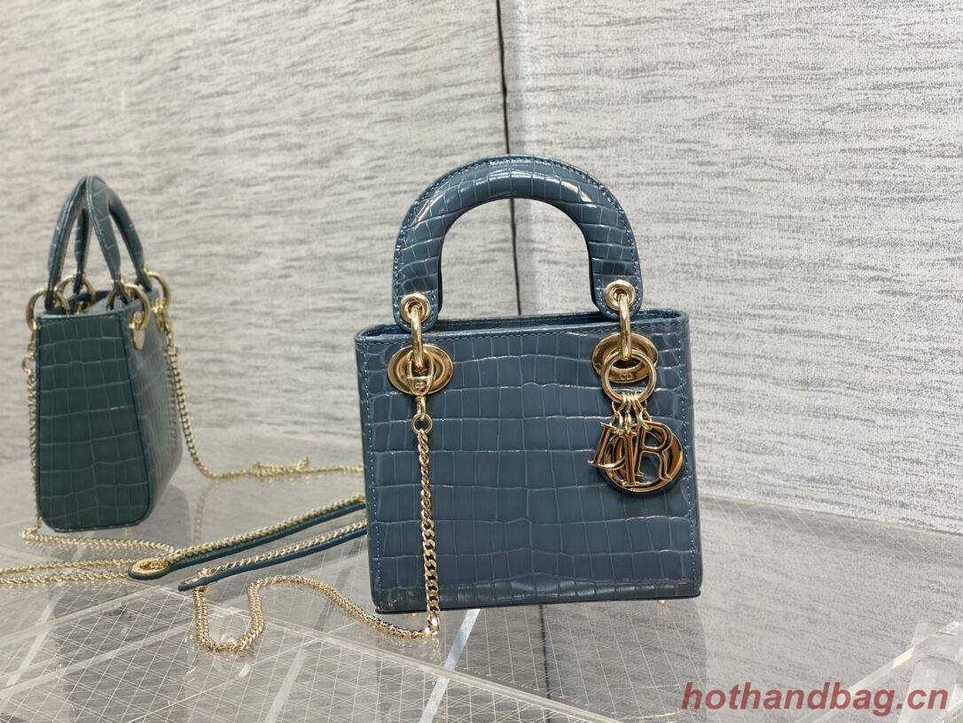 MINI LADY DIOR BAG Cannage crocodile Calfskin C0966 blue