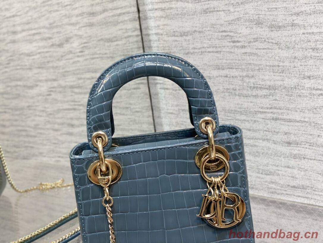 MINI LADY DIOR BAG Cannage crocodile Calfskin C0966 blue