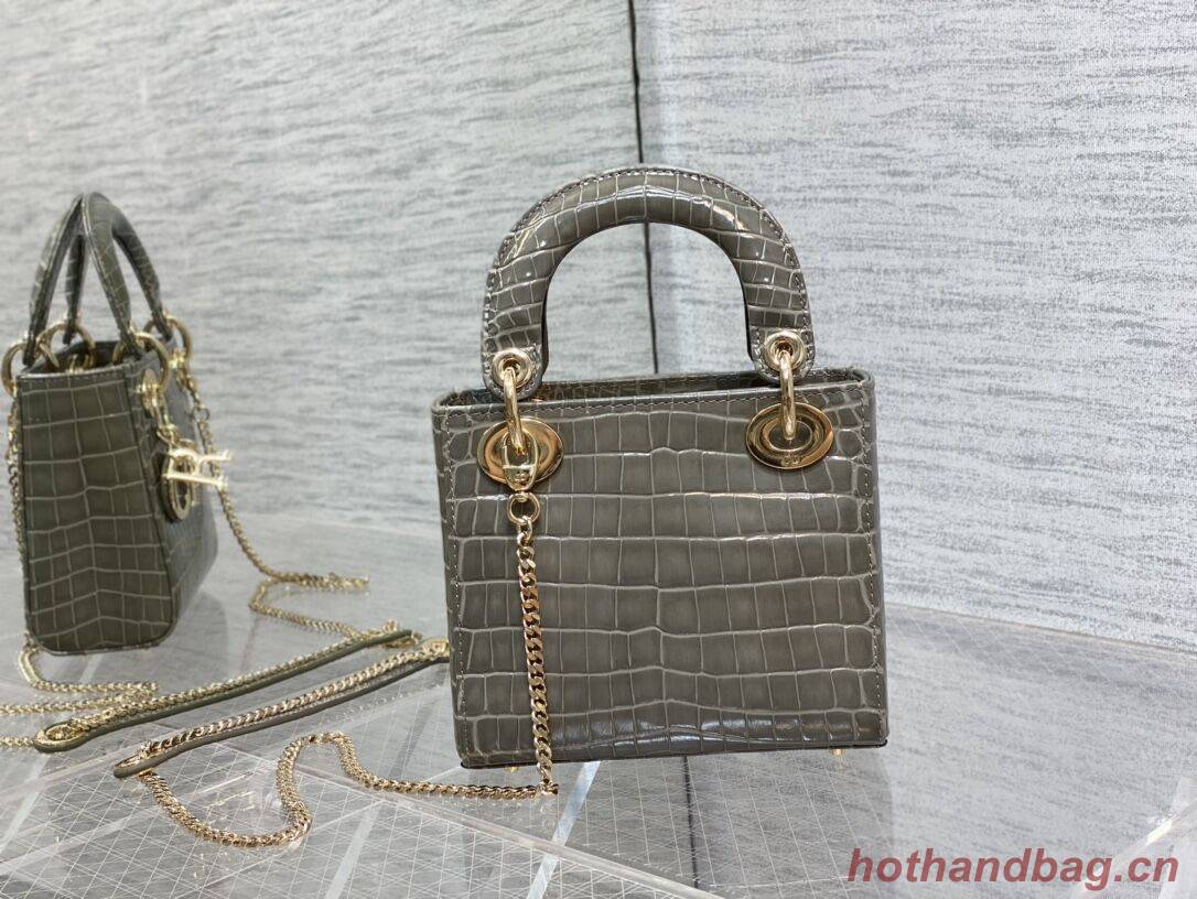 MINI LADY DIOR BAG Cannage crocodile Calfskin C0966 gray