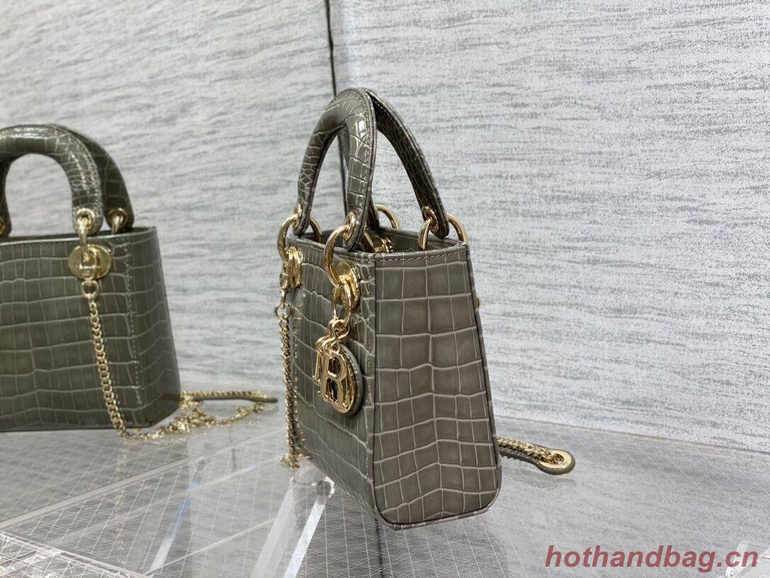 MINI LADY DIOR BAG Cannage crocodile Calfskin C0966 gray