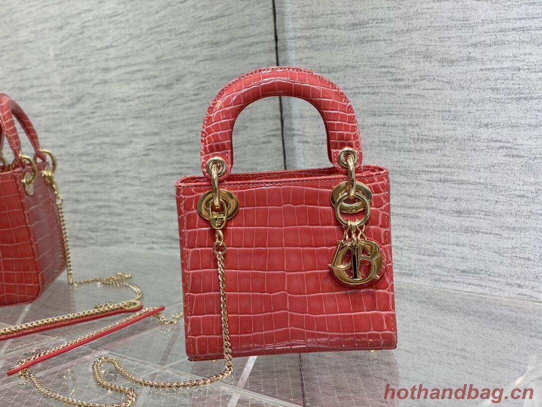 MINI LADY DIOR BAG Cannage crocodile Calfskin C0966 pink