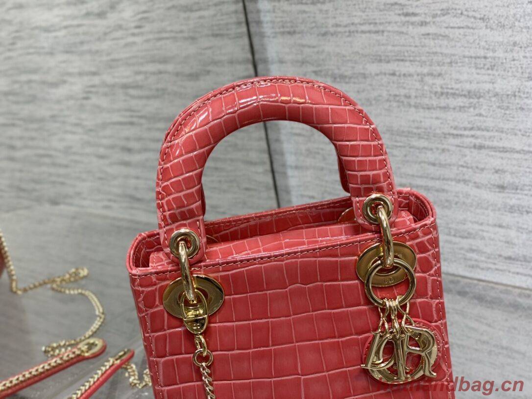 MINI LADY DIOR BAG Cannage crocodile Calfskin C0966 pink