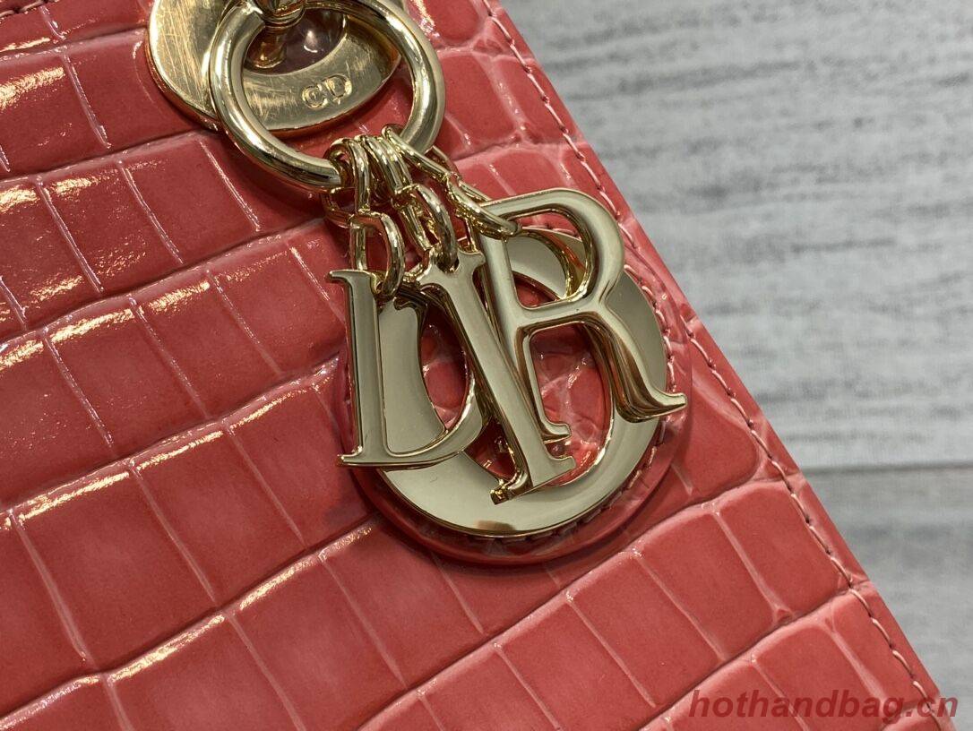 MINI LADY DIOR BAG Cannage crocodile Calfskin C0966 pink