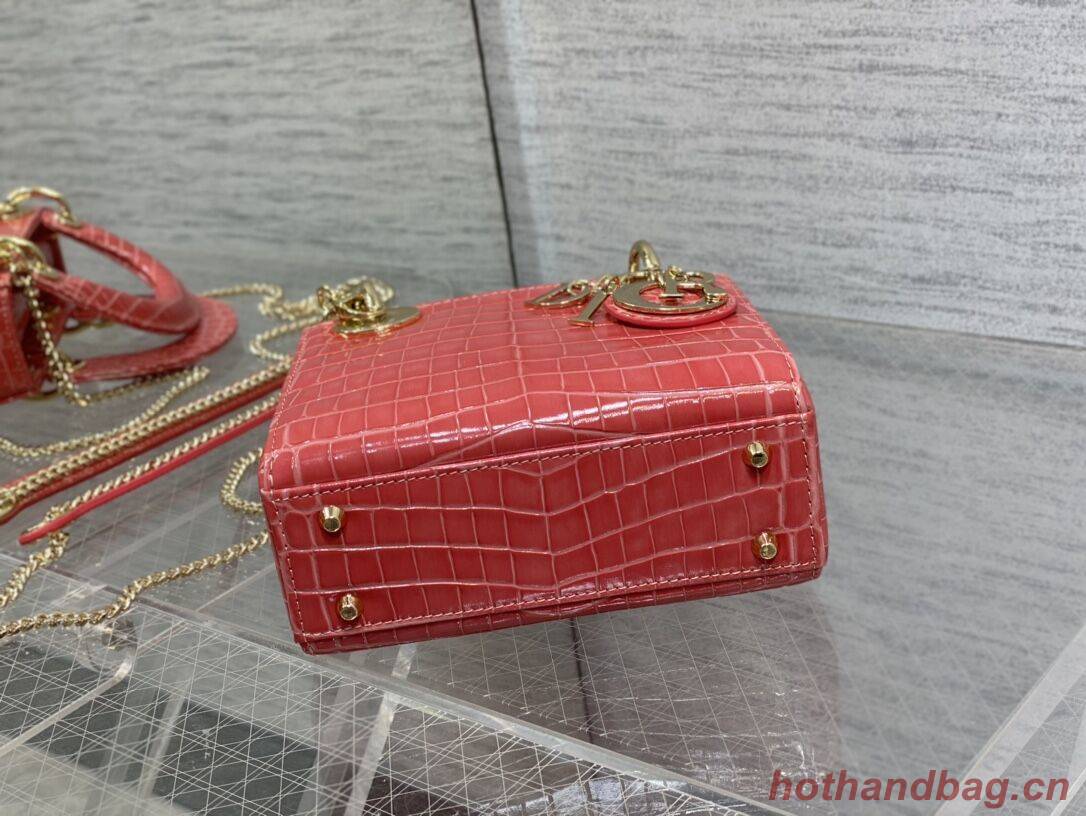 MINI LADY DIOR BAG Cannage crocodile Calfskin C0966 pink