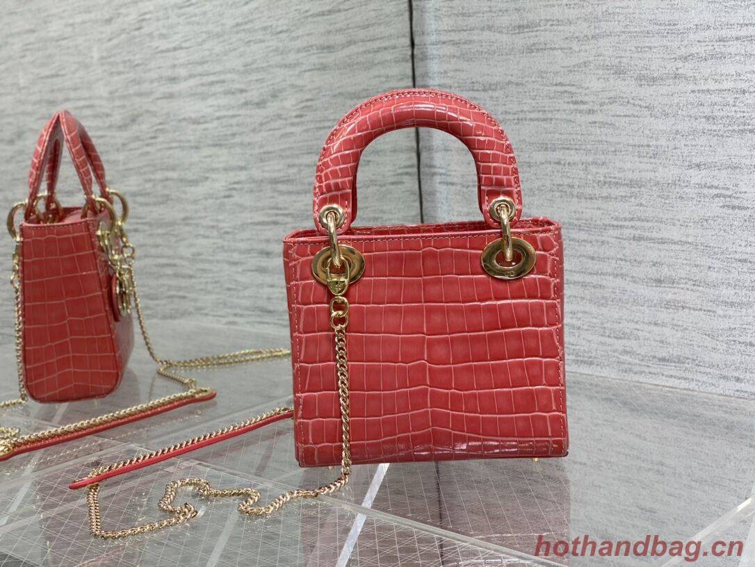 MINI LADY DIOR BAG Cannage crocodile Calfskin C0966 pink