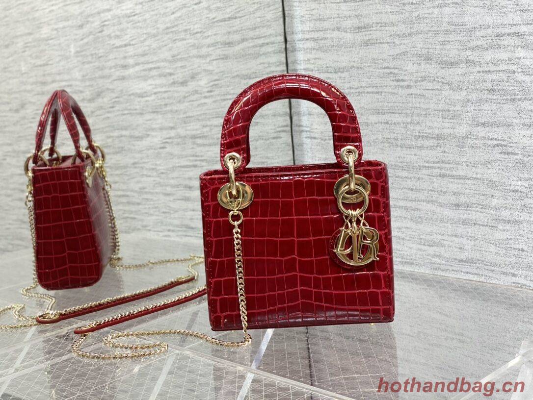 MINI LADY DIOR BAG Cannage crocodile Calfskin C0966 red