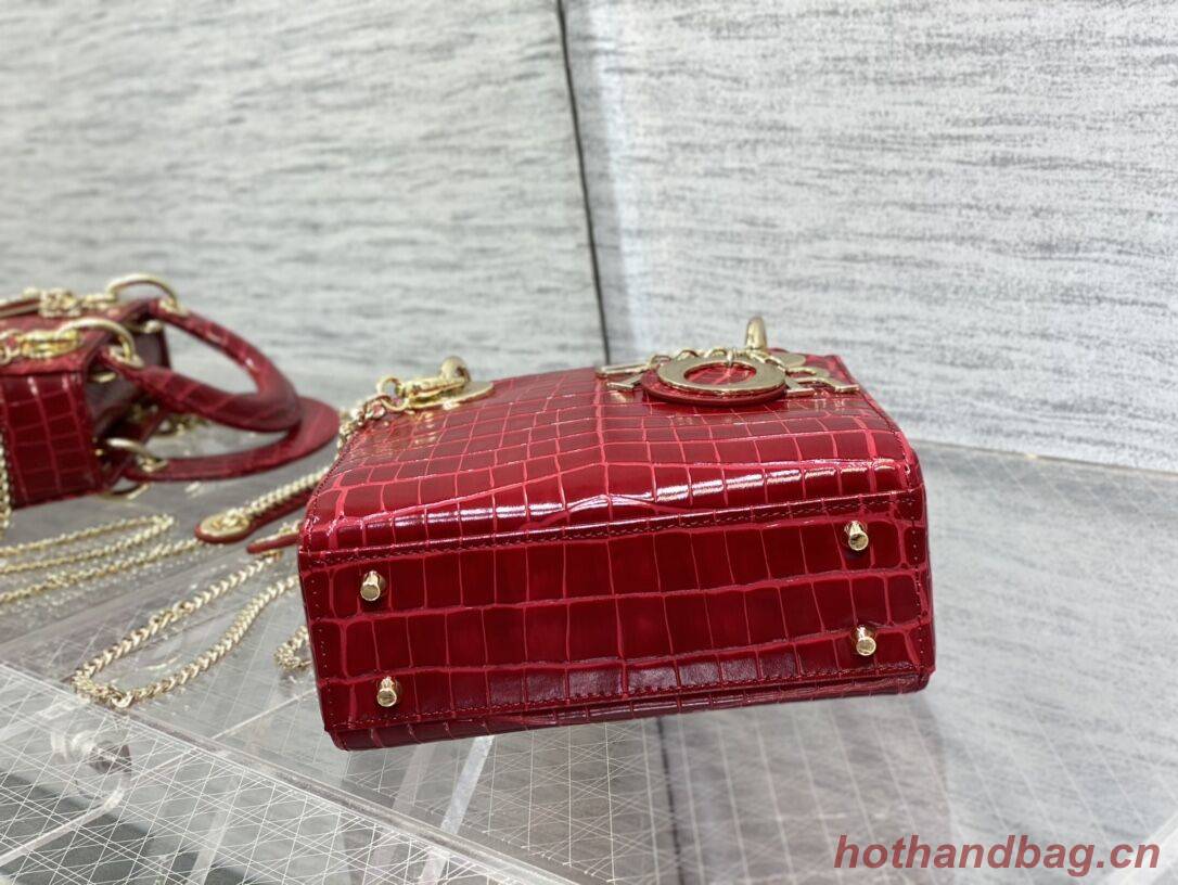 MINI LADY DIOR BAG Cannage crocodile Calfskin C0966 red