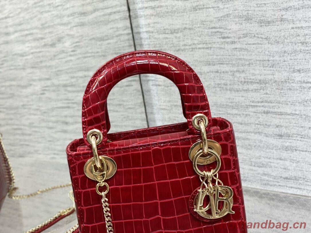 MINI LADY DIOR BAG Cannage crocodile Calfskin C0966 red