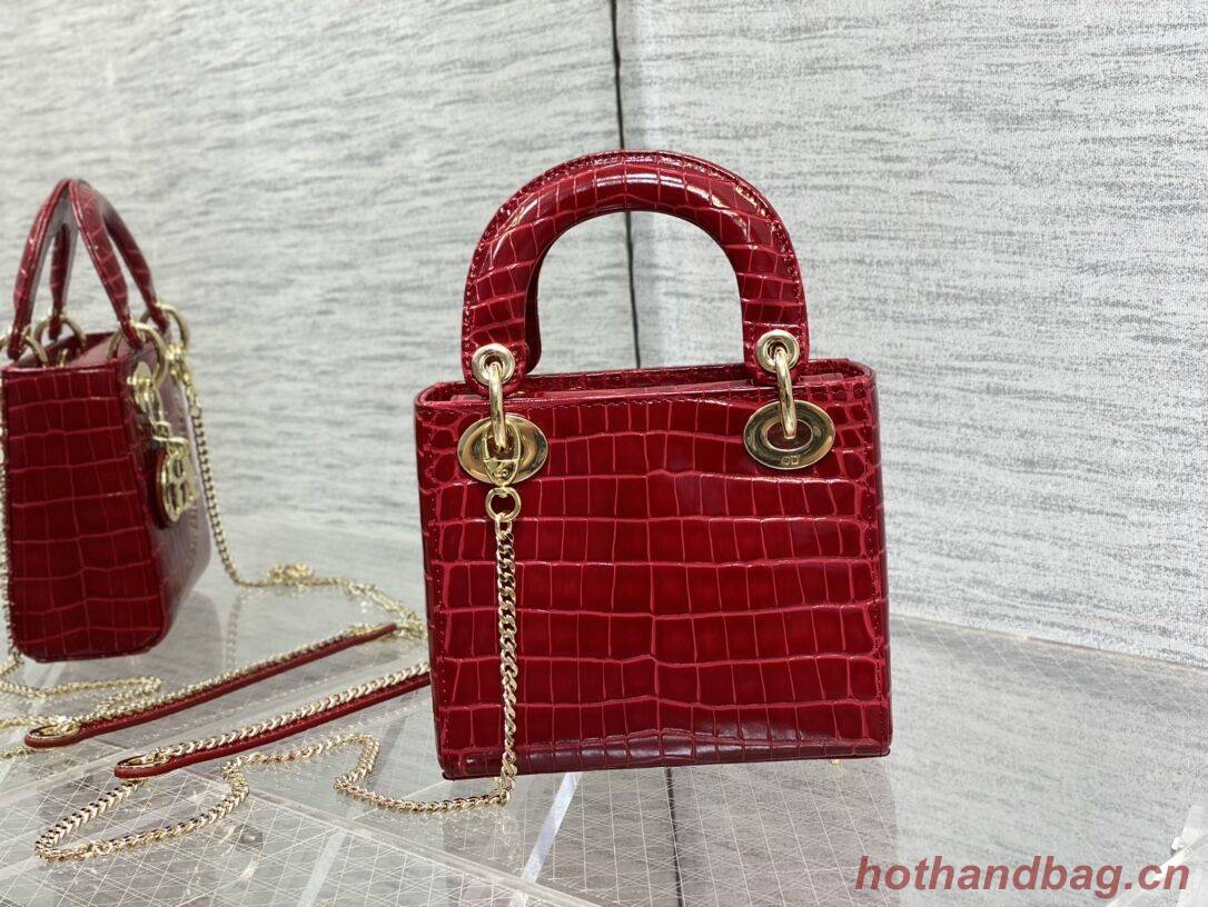 MINI LADY DIOR BAG Cannage crocodile Calfskin C0966 red