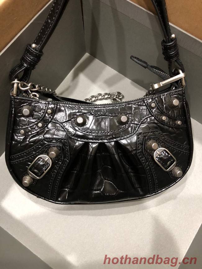 Balenciaga LE CAGOLE MINI PURSE WITH CHAIN CROCODILE EMBOSSED 9016 black