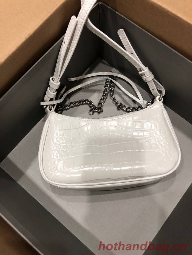 Balenciaga LE CAGOLE MINI PURSE WITH CHAIN CROCODILE EMBOSSED 9016 white