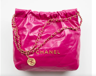 CHANEL 22 HANDBAG Shiny Calfskin & Gold-Tone Metal AS3261 Dark Pink