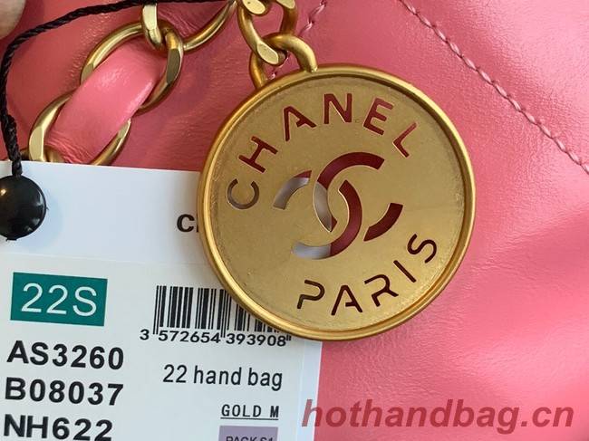 CHANEL 22 HANDBAG Shiny Calfskin & Gold-Tone Metal AS3261 Pink