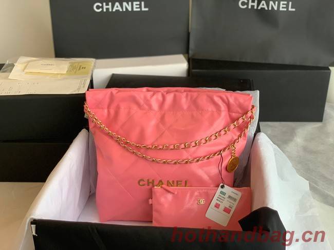 CHANEL 22 HANDBAG Shiny Calfskin & Gold-Tone Metal AS3261 Pink