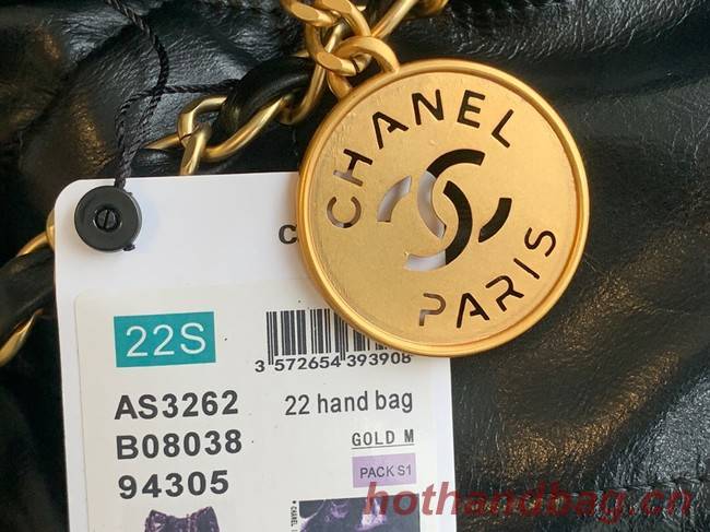 CHANEL 22 HANDBAG Shiny Calfskin & Gold-Tone Metal AS3262 black&gold