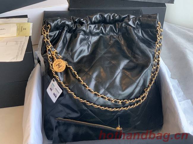 CHANEL 22 HANDBAG Shiny Calfskin & Gold-Tone Metal AS3262 black&gold