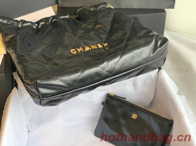 CHANEL 22 HANDBAG Shiny Calfskin & Gold-Tone Metal AS3262 black&gold