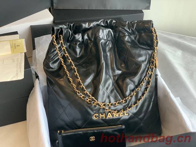 CHANEL 22 HANDBAG Shiny Calfskin & Gold-Tone Metal AS3262 black&gold